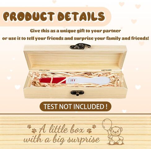 CHGCRAFT Pregnancy Test Keepsake Box Feet Angel Wings Wooden Pregnancy Announcement Gifts Box with Raffia Ribbon and Lock Announcement Gifts for Dad Husband, 8x2x1.2inch in Kuwait