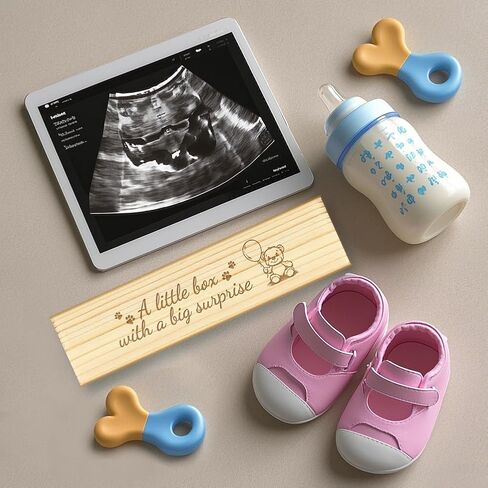 CHGCRAFT Pregnancy Test Keepsake Box Feet Angel Wings Wooden Pregnancy Announcement Gifts Box with Raffia Ribbon and Lock Announcement Gifts for Dad Husband, 8x2x1.2inch in Kuwait