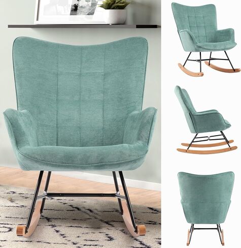 DAGONHIL Rocking Chair Nursery Upholstered Glider Chair Modern Armchair with Thick Seat and High Backrest for Nursery Living Room Bedroom Balcony Offices Grey in Saudi Arabia