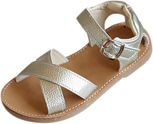 Sandals Toddler Shoes Kids Sandals Non-Slip Baby Cross Solid Rubber Girls Baby Shoes Girls Heels (Gold, 3.5-4 Years) in Saudi Arabia