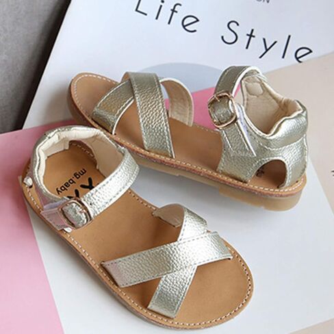 Sandals Toddler Shoes Kids Sandals Non-Slip Baby Cross Solid Rubber Girls Baby Shoes Girls Heels (Gold, 3.5-4 Years) in Saudi Arabia
