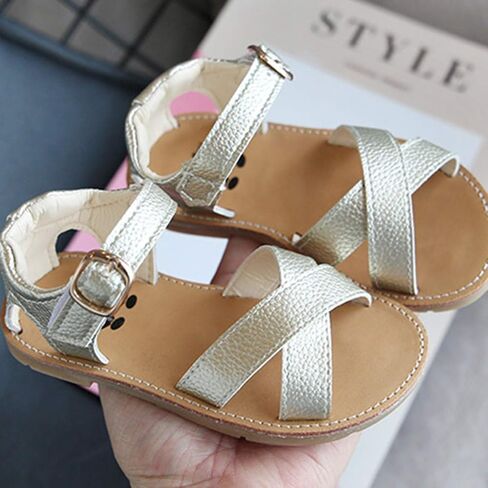 Sandals Toddler Shoes Kids Sandals Non-Slip Baby Cross Solid Rubber Girls Baby Shoes Girls Heels (Gold, 3.5-4 Years) in Saudi Arabia