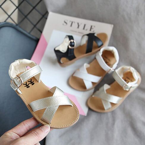 Sandals Toddler Shoes Kids Sandals Non-Slip Baby Cross Solid Rubber Girls Baby Shoes Girls Heels (Gold, 3.5-4 Years) in Saudi Arabia