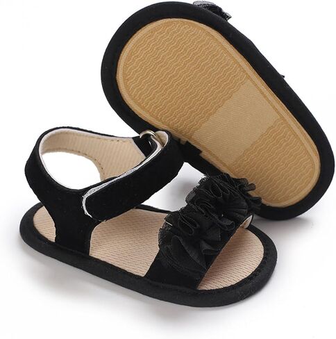 Baby Infant Girls Open Toe Barefoot Sandals Adjusted Lace Strap Flat Wide Shoes Newborn Summer Lightweight Sandals in Saudi Arabia