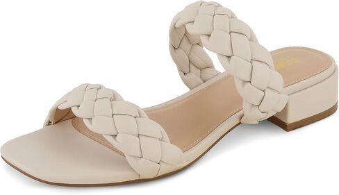 CUSHIONAIRE Women's Nan two band braided low block heel slide sandal +Memory Foam and Wide Widths Available, Latte 8 in Kuwait