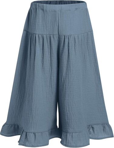 Iwemek Baby Girls Wide Palazzo Pants Ruffle Leggings Toddler Cotton Linen Pants مرنة الخصر in Saudi Arabia