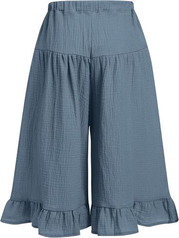 Iwemek Baby Girls Wide Palazzo Pants Ruffle Leggings Toddler Cotton Linen Pants مرنة الخصر in Saudi Arabia