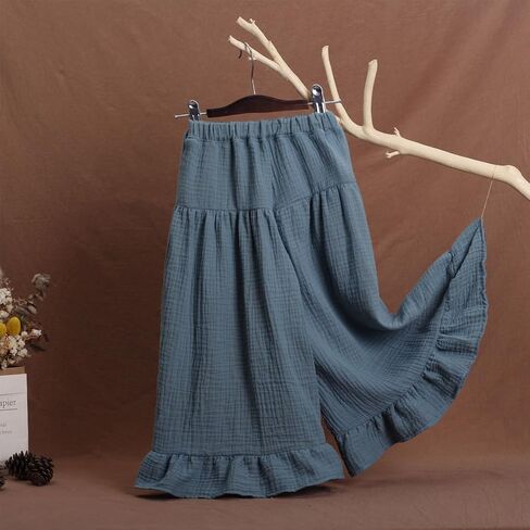 Iwemek Baby Girls Wide Palazzo Pants Ruffle Leggings Toddler Cotton Linen Pants مرنة الخصر in Saudi Arabia