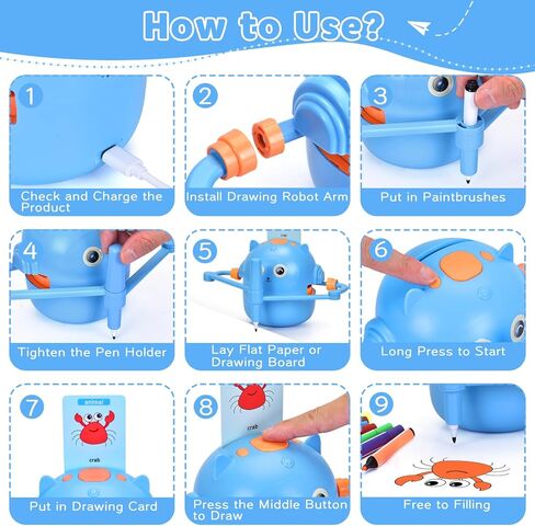 روبوت الرسم الذكي للأطفال الذين لديهم 100 بطاقة-لعبة تعليمية وإبداع تم تنشيطها الصوتية ، آلة التعلم مونتيسوري للبنين والبنات من 3 إلى 9 سنوات للأطفال الصغار والأطفال (الأزرق) in Kuwait
