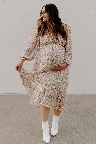 PinkBlush Floral Chiffon Ruffle Maternity Maxi Dress in Saudi Arabia