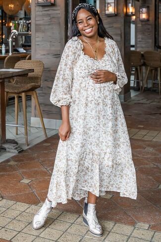 PinkBlush Floral Chiffon Ruffle Maternity Maxi Dress in Saudi Arabia