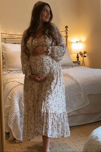 PinkBlush Floral Chiffon Ruffle Maternity Maxi Dress in Saudi Arabia