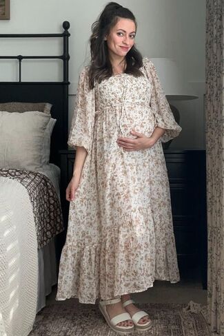 PinkBlush Floral Chiffon Ruffle Maternity Maxi Dress in Saudi Arabia