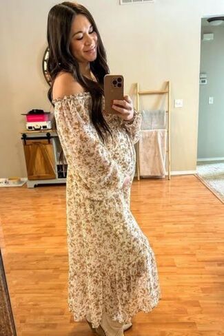 PinkBlush Floral Chiffon Ruffle Maternity Maxi Dress in Saudi Arabia