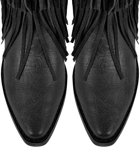 sexytag Women's Fringe Western Cowboy Boots with Tassals Turquoise Studs Pointed Toe Cowgirl Knee High Boots in Saudi Arabia