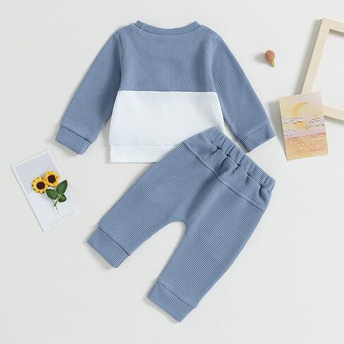 Toddler Baby Boy Fall Clothes Waffle Contrast Color Sweatshirt Pants Sets Infant Winter Outfits 6 12 18 24 Months in Saudi Arabia