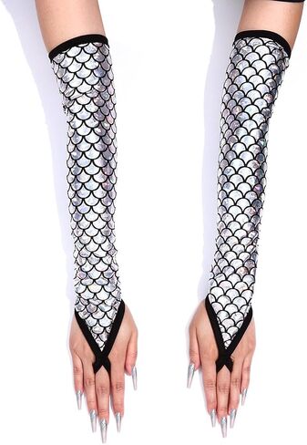 Yikisdy Fashion حورية البحر مقياس قفازات بدون أصابع قفاز طويل مقياس السمك أكمام أذرع تبريد زي حفلة الهذيان للنساء والفتيات in Kuwait