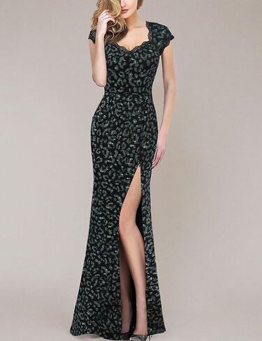 VFSHOW Womens Sweetheart Neckline Floral Lace Formal Prom Open Back Keyhole Maxi Dress Sexy High Split Evening Wedding Guest Long Special Occasion Gown (Red, Medium) 3780 RED M in Kuwait