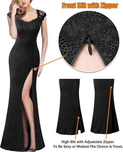 VFSHOW Womens Sweetheart Neckline Floral Lace Formal Prom Open Back Keyhole Maxi Dress Sexy High Split Evening Wedding Guest Long Special Occasion Gown (Red, Medium) 3780 RED M in Saudi Arabia