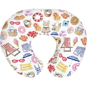 Watercolor Girl Beach Days Baby Nursing Pillow Covers for Boy Girl Summer Seaside Nursing Pillow Slipcovers for Breastfeeding Pillows Beach Vacation Holiday Soft Stretchy Cover for Newborn Infant
