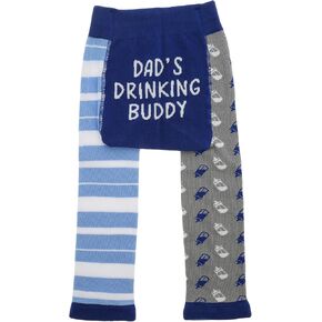 Pavilion Gift Company Boy's Dad's Drinking Buddy – 12-24 Month Baby Leggings Soft Stretchy Funny Humorous Wacky Apparel Attire, Blue, Gray, White
