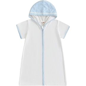 طفل طفل فتيات الفتيات تيري تسبح تغطية لأكمام قصيرة من السوستة مقنعين بدلة الاستحمام in Kuwait