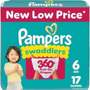 Pampers Diapers - Swaddlers 360 - Size 6, 17 Count, for up to 100% Leakproof Premium Skin Protection (Packaging May Vary)