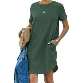 Womens Shirt Dress with Pockets Short Casual Summer Short Sleeve T Shirt Dresses Loose Fit Crew Neck Nightgown