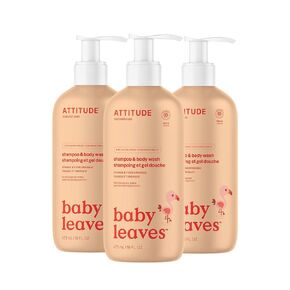 ATTITUDE 2-in-1 Shampoo and Body Wash for Baby, EWG Verified, Dermatologically Tested, Vegan, Orange and Pomegranate, 16 Fl Oz (Pack of 3)