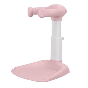 Baby Bath with Shower Stand with Armrest, Foldable Design Adjustable Height Baby Shower Standing Support Baby Shower Rack with Shower Head Holder for Infants 6-36 Months Pink