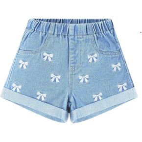 SOLY HUX Toddler Girl's Summer Jeans Bow Elastic Waist Wide Leg Denim Shorts Cute Clothes
