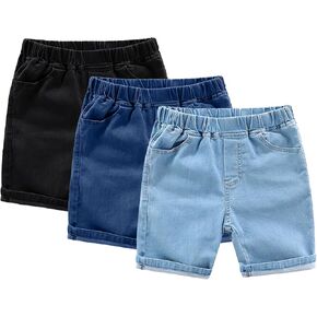 Toddler Pull On Chambray Shorts Boys Girls Roll Up Hem Denim Shorts Elastic Waist Midi Jeans Cargo Pants for Girls