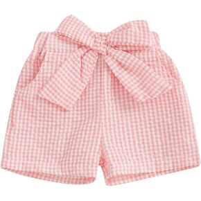 Toddler Baby Girl Summer Shorts Plaid Gingham Bow Elastic Waist Shorts Seersucker Bottoms Infant Bloomers for 0-4T