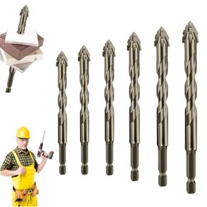 New Four-Flute Sawtooth Eccentric Drill Bit - High Hardness Skewed Head Drill Set, Four Blade Serrated Eccentric Drill, Multifunction Suitable for Metal, Stone, Glass, Concrete (4/5/6/8/10/12mm)