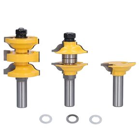 Door Frame Router Bit, 3Pcs Rail Stile Router Bit, 1/2in Shank Door Frame Tenon Cutting Set Carbon Steel Woodworking, Door and Window Router Bits