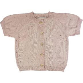 Milk Monster Baby Toddler Short Sleeve Knit Cardigan Pink and White Ages 6 Months to 24 Months