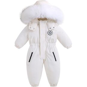 Baby Boys Girls Down Snowsuit Toddler Infant Fleece Hooded Puffer Jumpsuit Kids Winter Warm Windproof Snow Suit