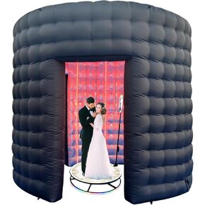 SAYOK 10ft Diameter Round Inflatable LED 360 Photo Booth Enclosure with LED Lights & Blower, 360 Photo Booth Backdrop for Wedding, Party, Birthday, Exhibition