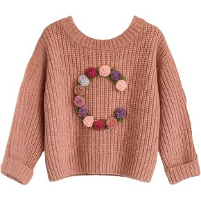 Baby Floral Monogram Sweater, Cotton Knit, Long Sleeve, Personalized Initial Design, Unisex, 0-7 Years