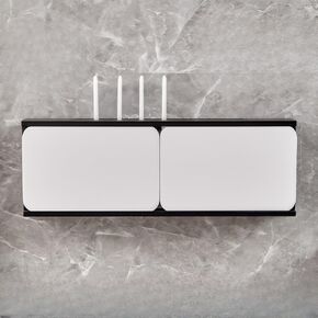 Wooden Double Door Wall Mount Floating Shelf, WiFi Router Cable Box Organizer Stand, Hide Router Decor for Use in Living Rooms Bedrooms Offices(Black+White,31.5 * 4.7 * 8.3")