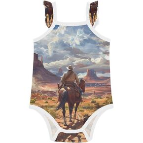 Baby Girls' Sleeveless Bodysuits Ruffle Sleeve Toddler Sleeveless Clothes 3M Cowboy Western Desert