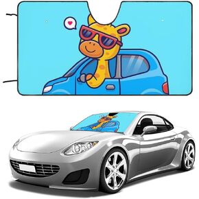 Cute Giraffe Driving Car Front Windshield Sun Shade Foldable Blocks UV Rays Sun Visor Protector, for Car Truck SUV-Keeps Your Vehicle Cool-55"x30"