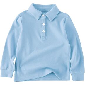 Boys Soft Polo Shirt Long Sleeve Lapel Half Button Plain Collared Shirts Comfort Stretchy Golf Tennis School Blouse