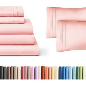 Baby Pink 5-Piece Sheet Set & Pillowcase Bedding Bundle (Split King Size) - Bed Set Includes Complete Split King Sheet Set & 2 Split King Pillowcases - Luxury Cooling Sheets & Pillowcase Bedding Set