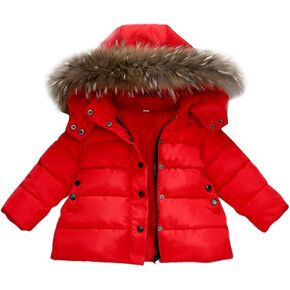 1-6 Years Toddler Baby Girls Jacket Winter Warm Fur Hooded Coat Removable Hood Puffer Jacket Snowsuit Outerwear Coat