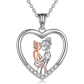 Mothers Day Gifts Necklace Sterling Silver Mother Daughter I Love Mom Heart Necklace Jewelry Mothers Day Birthday Wedding Anniversary for Mom Mother from Daughter