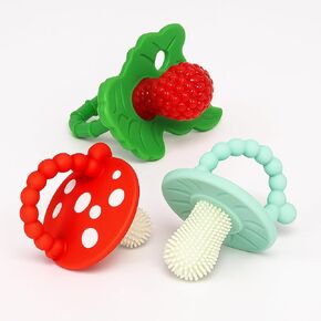 حزمة Razbaby Teether-Chompy 2-Pack & Red Razberry Pacifier للأطفال 3M+، BPA خالية