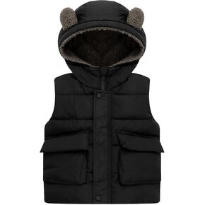 Toddler Boys Girls Kids Sherpa Lined Vest Cute Bear Ear Hooded Fleece Outerwear Baby Zip Up Warm Sleeveless Jackets