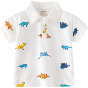 Toddler Boys Polo Shirt Cartoon Dinosaur Pattern Tee Top Kids Short Sleeve Lapel Button Up T-Shirts Golf Undershirt