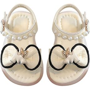 BILIKEYU Toddler Little Girls Bow Princess Flat Sandals Open Toe Pearls Ankle Strap Non-slip Comfy Outdoor Summer Beach Shoes